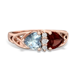 Aquamarine Celtic Knot Double Heart 14K Rose Gold ring R5040