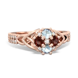 Aquamarine Celtic Knot Cluster Engagement 14K Rose Gold ring R26443RD