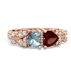 Aquamarine Diamond Butterflies 14K Rose Gold ring R5601