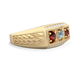 Aquamarine Three Stone Tire Tread Men's 14K Yellow Gold ring R0520