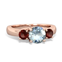 Aquamarine Three Stone Round Trellis 14K Rose Gold ring R4018