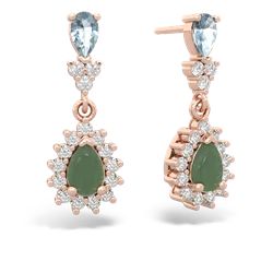 Aquamarine Halo Pear Dangle 14K Rose Gold earrings E1882