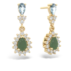 Aquamarine Halo Pear Dangle 14K Yellow Gold earrings E1882