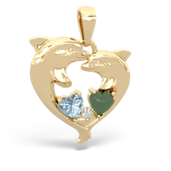 Aquamarine Dolphin Heart 14K Yellow Gold pendant P5820