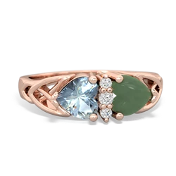 Aquamarine Celtic Knot Double Heart 14K Rose Gold ring R5040