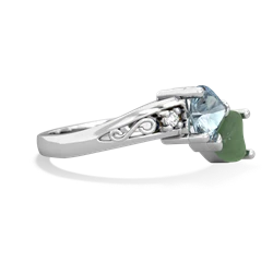 Aquamarine Snuggling Hearts 14K White Gold ring R2178