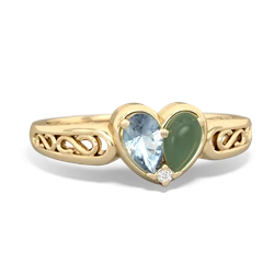 Aquamarine Filligree 'One Heart' 14K Yellow Gold ring R5070
