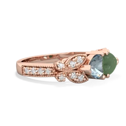 Aquamarine Diamond Butterflies 14K Rose Gold ring R5601