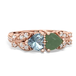 Aquamarine Diamond Butterflies 14K Rose Gold ring R5601