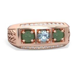 Aquamarine Three Stone Tire Tread Men's 14K Rose Gold ring R0520