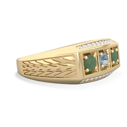 Aquamarine Three Stone Tire Tread Men's 14K Yellow Gold ring R0520