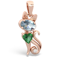 Aquamarine Kitten 14K Rose Gold pendant P5780