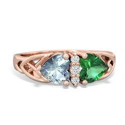 Aquamarine Celtic Knot Double Heart 14K Rose Gold ring R5040