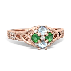 Aquamarine Celtic Knot Cluster Engagement 14K Rose Gold ring R26443RD