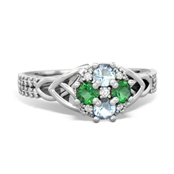 Aquamarine Celtic Knot Cluster Engagement 14K White Gold ring R26443RD