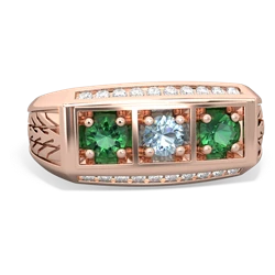 Aquamarine Three Stone Tire Tread Men's 14K Rose Gold ring R0520