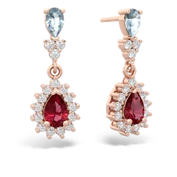 Aquamarine Halo Pear Dangle 14K Rose Gold earrings E1882