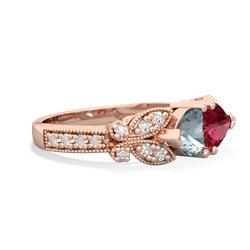 Aquamarine Diamond Butterflies 14K Rose Gold ring R5601