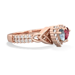 Aquamarine Celtic Knot Two Hearts As One 14K Rose Gold ring R2644HRT