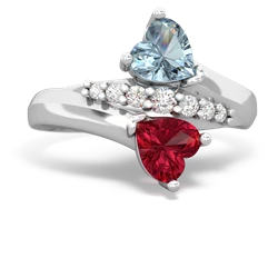 Aquamarine Heart To Heart 14K White Gold ring R2064