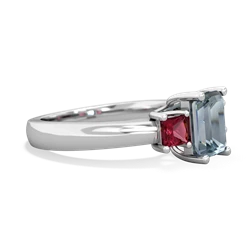 Aquamarine Three Stone Emerald-Cut Trellis 14K White Gold ring R4021