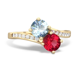 Aquamarine Channel Set Two Stone 14K Yellow Gold ring R5303