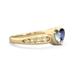 Aquamarine Filligree 'One Heart' 14K Yellow Gold ring R5070