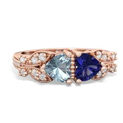 Aquamarine Diamond Butterflies 14K Rose Gold ring R5601