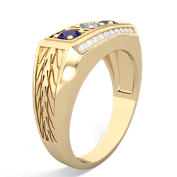 Aquamarine Three Stone Tire Tread Men's 14K Yellow Gold ring R0520