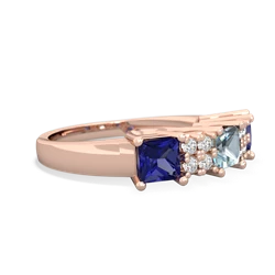 Aquamarine Three Stone Diamond Cluster 14K Rose Gold ring R2592