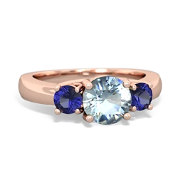 Aquamarine Three Stone Round Trellis 14K Rose Gold ring R4018