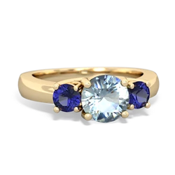 Aquamarine Three Stone Round Trellis 14K Yellow Gold ring R4018