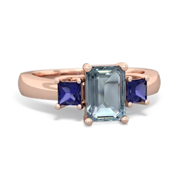 Aquamarine Three Stone Emerald-Cut Trellis 14K Rose Gold ring R4021