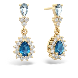 Aquamarine Halo Pear Dangle 14K Yellow Gold earrings E1882