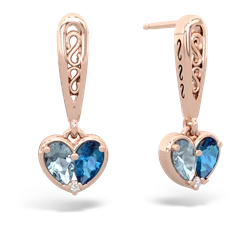 Aquamarine Filligree Heart 14K Rose Gold earrings E5070