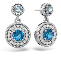 Aquamarine Halo Dangle 14K White Gold earrings E5319