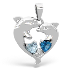 Aquamarine Dolphin Heart 14K White Gold pendant P5820