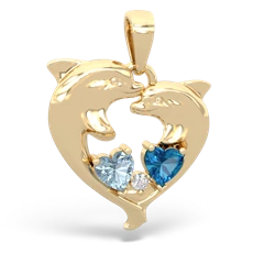 Aquamarine Dolphin Heart 14K Yellow Gold pendant P5820