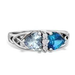Aquamarine Celtic Knot Double Heart 14K White Gold ring R5040