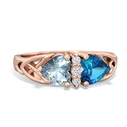 Aquamarine Celtic Knot Double Heart 14K Rose Gold ring R5040