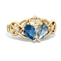 Aquamarine 'One Heart' Celtic Knot Claddagh 14K Yellow Gold ring R5322