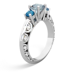 Aquamarine Art Deco Eternal Embrace Engagement 14K White Gold ring C2003