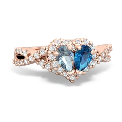 Aquamarine Diamond Twist 'One Heart' 14K Rose Gold ring R2640HRT