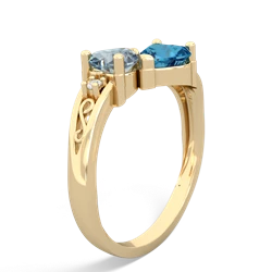 Aquamarine Snuggling Hearts 14K Yellow Gold ring R2178