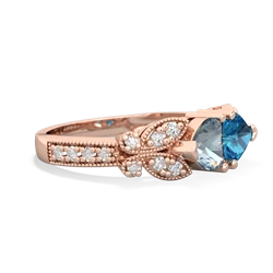 Aquamarine Diamond Butterflies 14K Rose Gold ring R5601