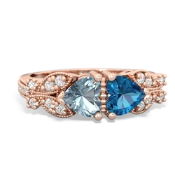 Aquamarine Diamond Butterflies 14K Rose Gold ring R5601