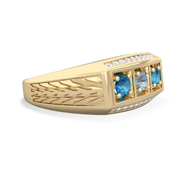 Aquamarine Three Stone Tire Tread Men's 14K Yellow Gold ring R0520