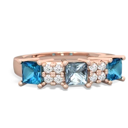 Aquamarine Three Stone Diamond Cluster 14K Rose Gold ring R2592