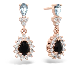 Aquamarine Halo Pear Dangle 14K Rose Gold earrings E1882