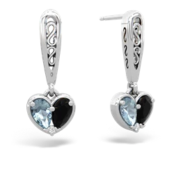 Aquamarine Filligree Heart 14K White Gold earrings E5070